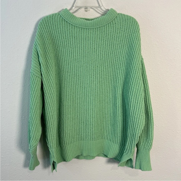 aerie Sweaters - Aerie Crewneck Ribbed Tight Knit Sweater Fresh Green Women’s XS Oversized